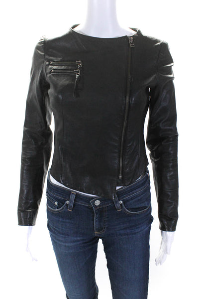 Selected Femme Women's Long Sleeves Asymmetrical Leather Jacket Black Size S