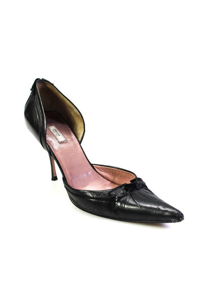 Prada Womens Leather Ruffle Trim Pointed Toe Heels Pumps Black Size 39 9