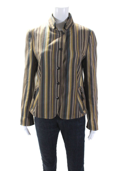 Akris Punto Womens Wool Long Sleeve Button Down Striped Jacket Brown Size  10
