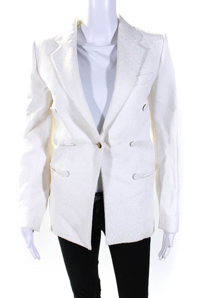Celine Womens Jacquard Double Breasted One Button Blazer Jacket White Size 36