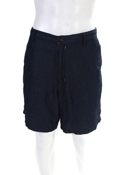 AX Armani Exchange Mens Linen Blend Mid Rise Shorts Dark Denim Blue Size 34