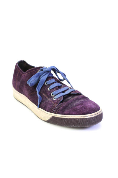 Lanvin Mens Suede Low Top Lace Up Sneakers Dark Berry Purple Size 7