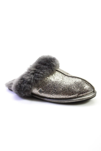 Ugg Womens Metallic Shearling Lined Slippers Gray Size 6
