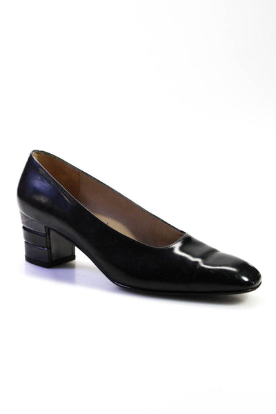 Salvatore Ferragamo Womens Leather Square Toe Stacked Heel Pumps Black Size 8.5