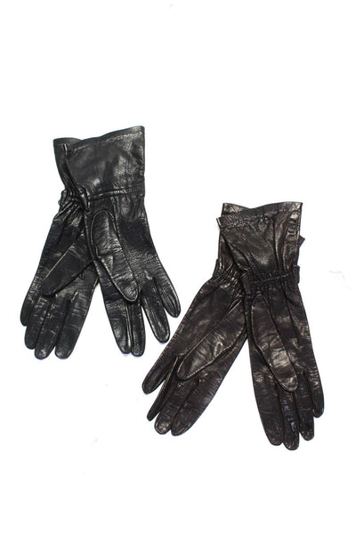 Halston Womens Black Genuine Leather Twist Detail Gloves Lot 2