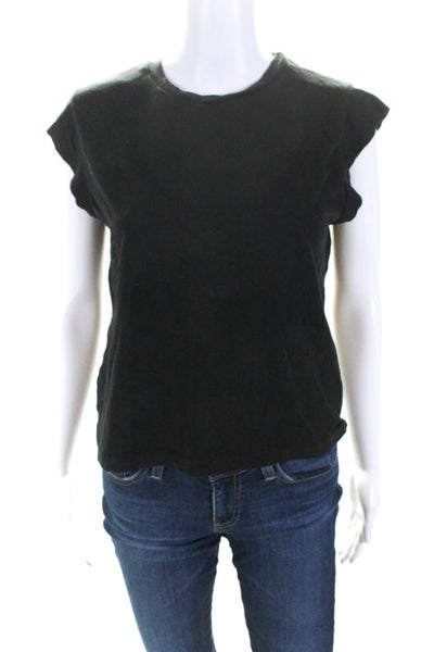 The Great Womens Cap Sleeve Crew Neck Tee Shirt Black Cotton Size 2