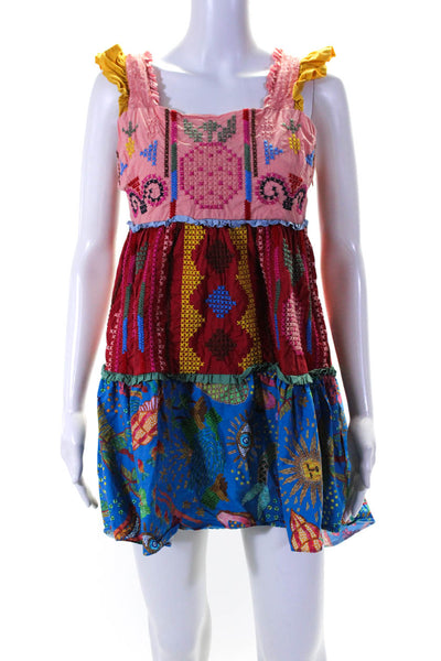Farm Rio Womens Multicolor Cotton Stitched Detail Sleeveless Shift Dress Size S