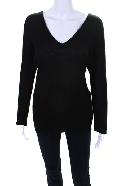 Joseph Womens Black Cashmere V-Neck Long Sleeve Pullover Sweater Top Size M