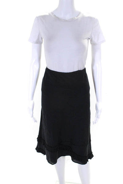 Costume National Womens Black Cotton Ruffle Knee Length A-Line Skirt Size 44