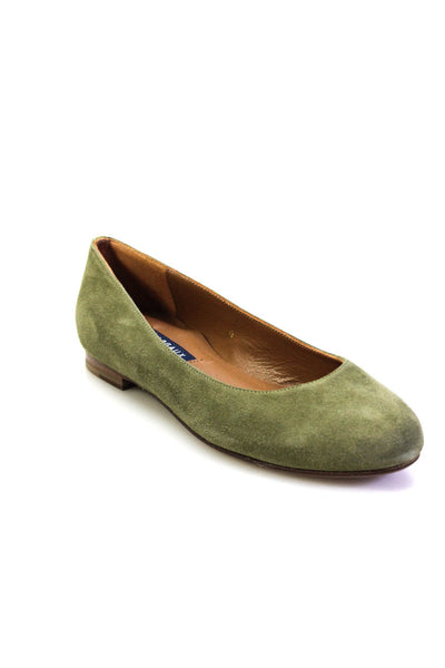 Margaux Womens Slip On Round Toe Classic Ballet Flats Olive Green Suede Size 37M