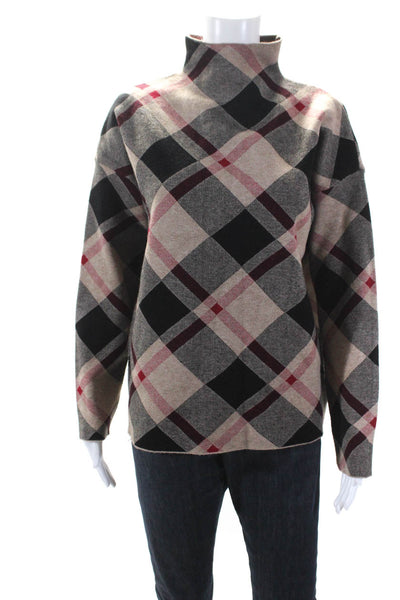Rachel Zoe Womens Brown/Black Plaid High Neck Long Sleeve Sweater Top Size L