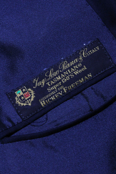 Hickey Freeman Mens Two Button Blazer Jacket Navy Blue Wool Size 46 Long