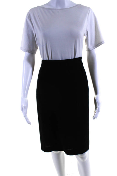 Armani Collezioni Womens Knee Length Back Slit Pencil Skirt Black Wool Size 8