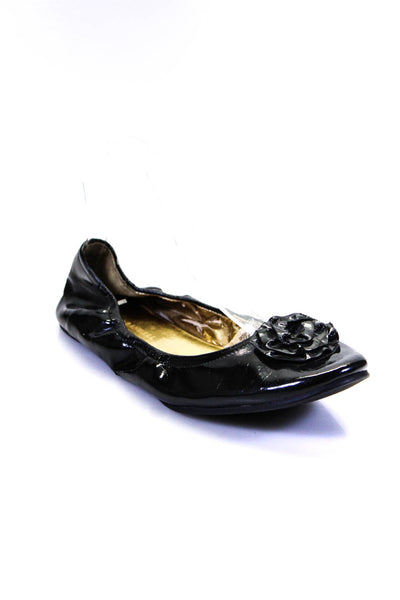 Loeffler Randall Womens Patent Leather Rose Motif Round Toe Flats Black Size 9
