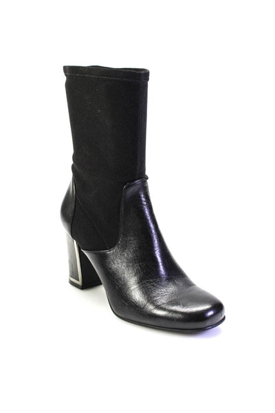 Karl Lagerfeld Womens Slip Om Block Heel Round Toe Booties Black Leather Size 7
