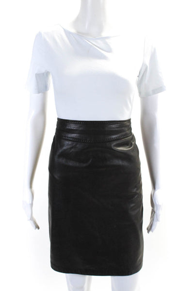 Elie Tahari Womens Leather Lined Back Zip Straight Pencil Skirt Black Size 6
