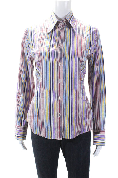 Etro Women's Collared Long Sleeves Button Down Multicolor Stripe Blouse Size 44
