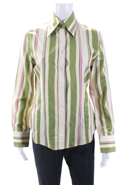 Etro Women's Collared Long Sleeves Multicolor Stripe Button Down Shirt Size S