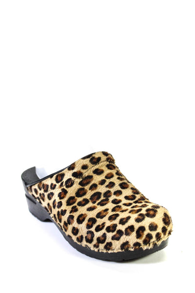 Sanita Womens Leopard Print Ponyhair Slip On Clogs Brown Size 9