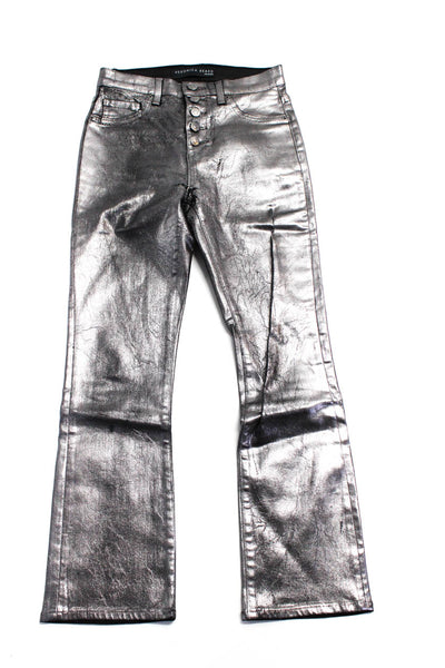 Veronica Beard Womens High Rise Crop Boot Coated Jeans Silver Size 26