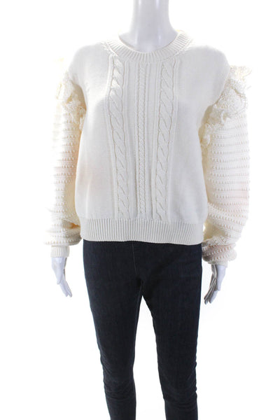 Stella McCartney Womens Pullover Open Knit Trim Crew Neck Sweater White IT 48