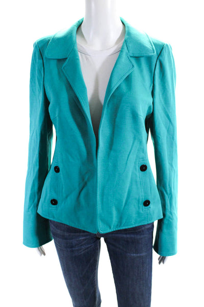 Nina Mclemore Womens Long Sleeve Two Pocket Collared Blazer Jacket Blue Size 6