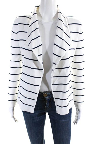 Tse Womens Tight-Knit Striped Print Wrap Front Cardigan White Blue Size S