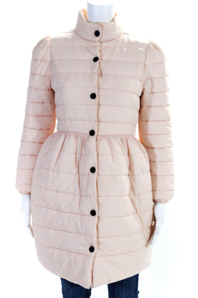 Kling Womens Back Bow Tied Collared Puffer Quilted Buttoned Coat Pink Size XS