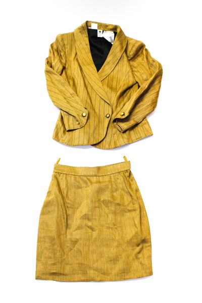 Emanuel Ungaro Parallele Womens Pinstriped Linen Skirt Suit Brown Linen Size 4