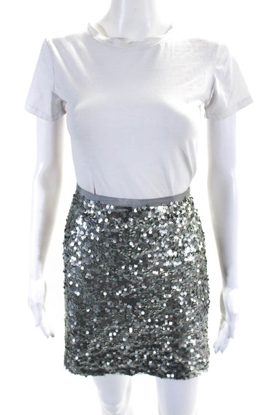 J Crew Womens Sequined A Line Zippered Back Short Skirt Silver Tone Size 00