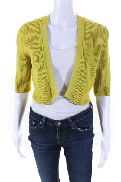 Akris Punto Womens Yellow Open Front Short Sleeve Cardigan Sweater Top Size 8