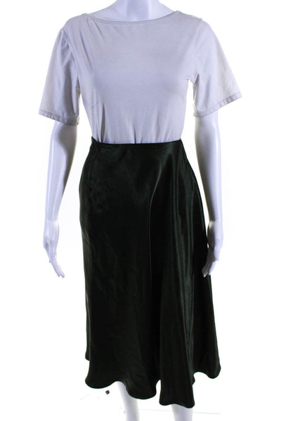 Max Mara Womens Satin A Line Midi Flare Skirt Dark Green Size 2