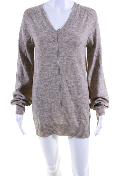 Apiece Apart Womens Long Sleeve V Neck Mini Sweater Shift Dress Beige Size XS