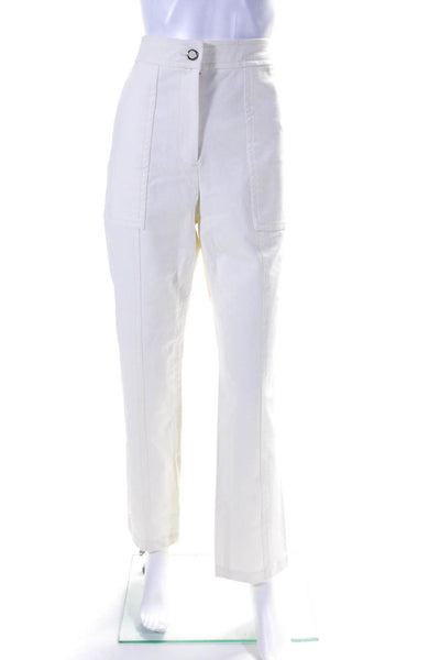 10 Crosby Derek Lam Womens Cotton High-Rise Straight Leg Pants Cream Size 8
