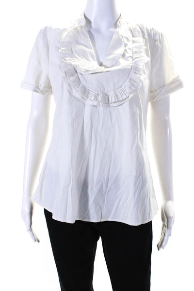 BCBGMAXAZRIA Womens Cotton Blend V-Neck Short Sleeve Blouse Top White Size M