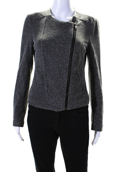 Catherine Malandrino Womens Gray Textured Full Zip Long Sleeve Jacket Size S