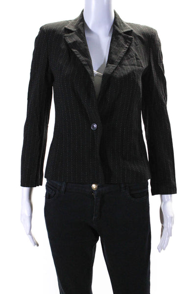 Lida Baday Womens Black Wool Striped One Button Long Sleeve Blazer Size 4