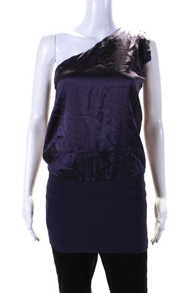 Theory Womens Purple Silk One Shoulder Sleeveless Tunic Blouse Top Size 2