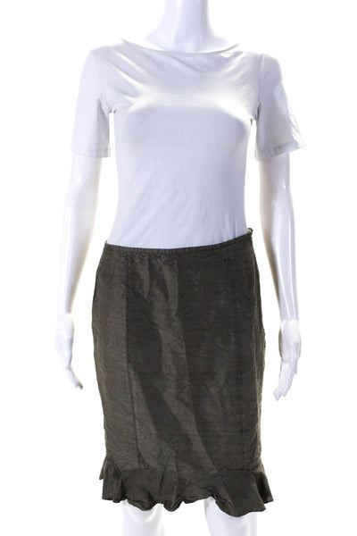 Armani Collezioni Womens Brown Silk Knee Length Ruffle Pencil Skirt Size 4