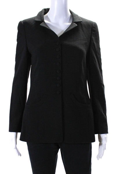 Rena Lange Womens Crew Neck Button Down Light Suit Jacket Black Wool Size 6