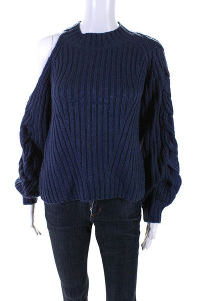 525 Womens Ribbed Knit Mock Neck Long Sleeve Sweater Top Navy Blue Size XS