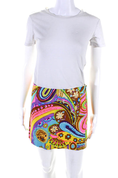Milly Womens Cotton Abstract Print Mid Rise Zip Up Mini Skirt Multicolor Size 6
