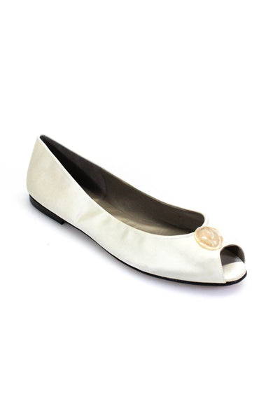 FS/NY Women's Open Toe Bow Rhinestone Slip-On Ballet Shoe Cream Size 9
