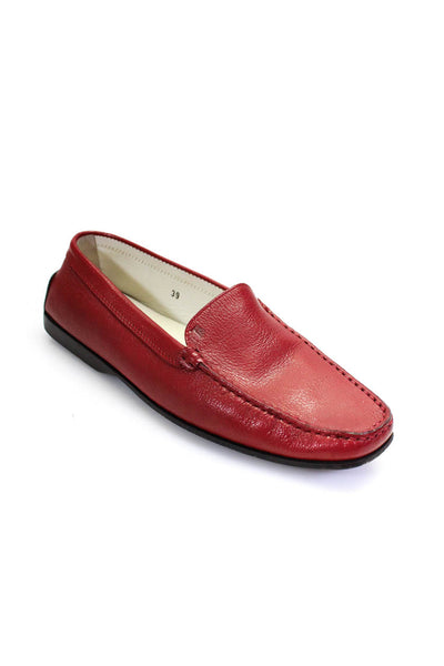 Tods Women's Round Toe Slip-On Leather Loafers Shoe Red Size 9
