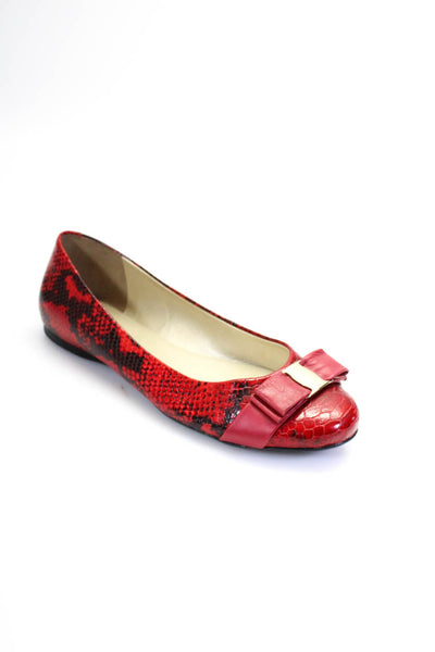 FS/NY Women's Round Toe Bow Snake Print Ballet Flat Shoe Red Size 9