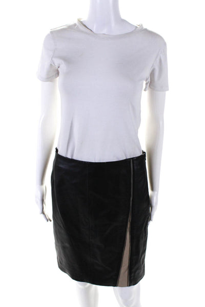 Claudie Pierlot Womens Black Leather Zip Detail Mini Pencil Skirt Size 38