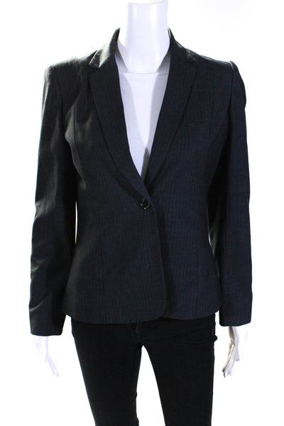 Calvin Klein Womens Striped Single Button Blazer Jacket Gray Size 4 Petite