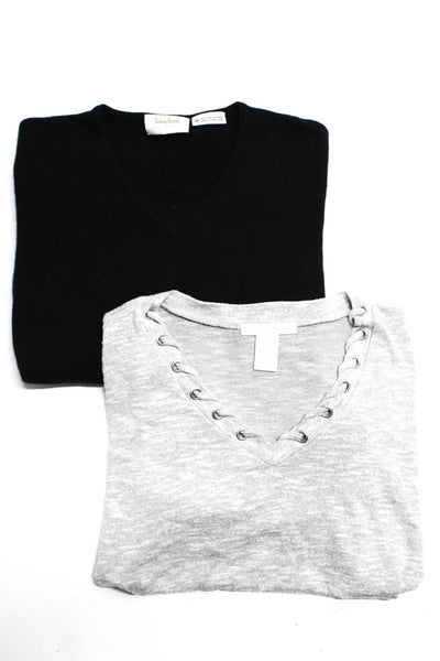 Neiman Marcus Design History Womens V Neck Sweaters Black Small Medium Lot 2