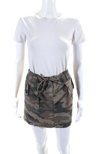 J Crew Womens Brown Cotton Camouflaged Drawstring Mini Skirt Size 12