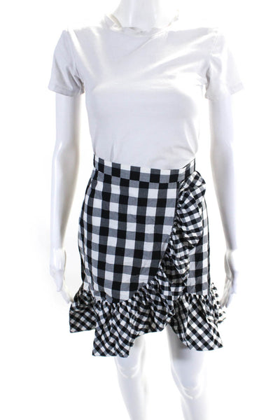 J Crew Womens Black/White Checker Print Ruffle Cotton Knee Length Skirt Size 8T